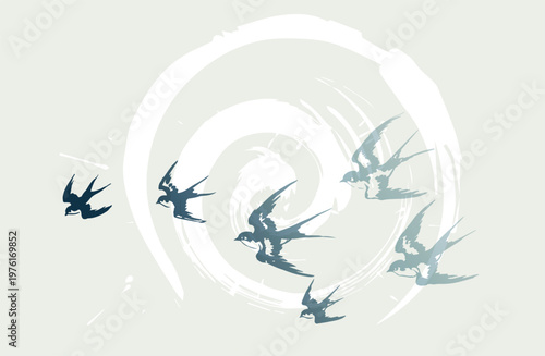 swallows birds abstract brush japanese chinese vector ink traditional asian design isolated
