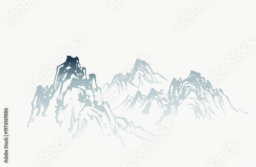 mountains abstract brush japanese chinese vector ink traditional asian design isolated