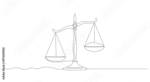 Line art of justice scales on a white background with balance scale measurement tool fairness
