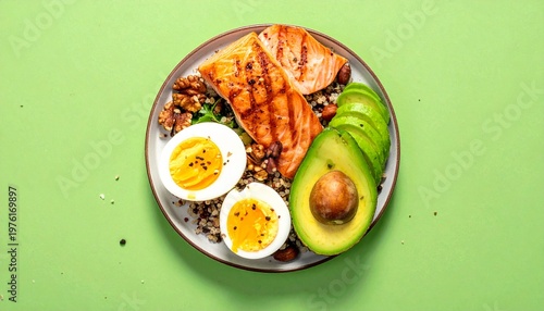 Salmon, Avocado, and Grain Bowl for Culinary Branding, Healthy Inspiration, and Balanced Visual Concepts