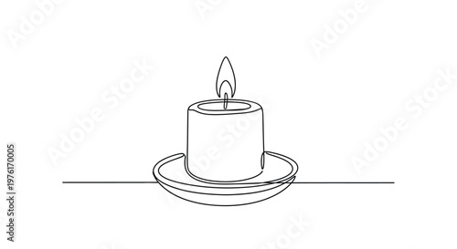 Lit candle on a saucer line drawing white background atmosphere decoration minimalist