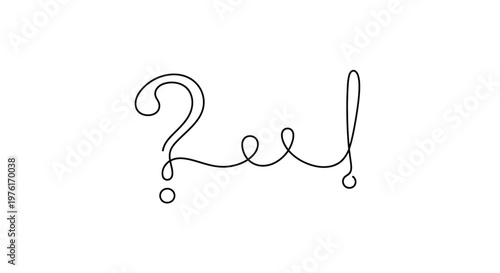 Continuous line drawing of a question mark and exclamation point with question, exclamation
