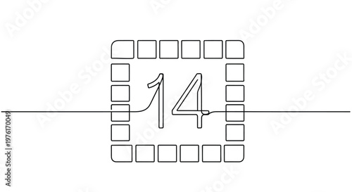 Number 14 inside a dotted square and line with white background fourteen mathematics education