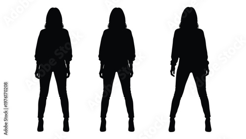 Three female silhouettes stand against a white background showcasing diverse body types