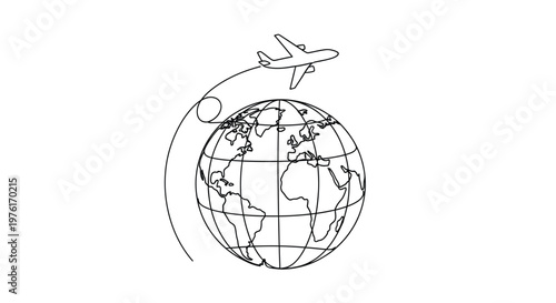 Airplane circling globe for travel with business trip air travel world map international