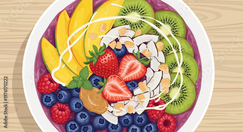 Fresh Fruit Salad with Strawberries Blueberries.