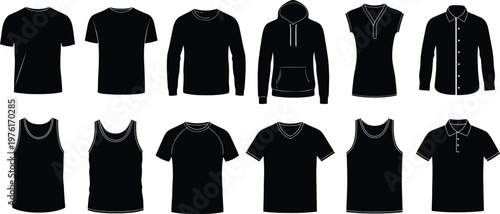 Black hoodies and robes fashion design technical flats