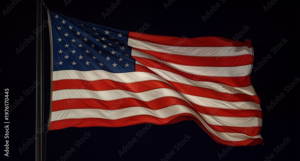 Fototapeta premium Waving American flag against a dark background