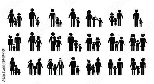 Diverse family structures illustrated with silhouettes in various compositions Vector
