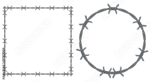 Barbed wire frames set, square and round borders