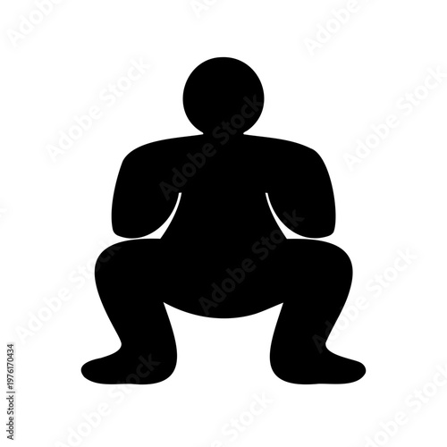 Black silhouette of a person squatting, vector icon, fitness symbol, athletic pose