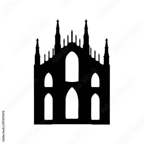 Gothic cathedral, church silhouette, black vector icon, architecture symbol