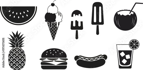 Stylized black and white pineapple silhouette with leaf crown against white background