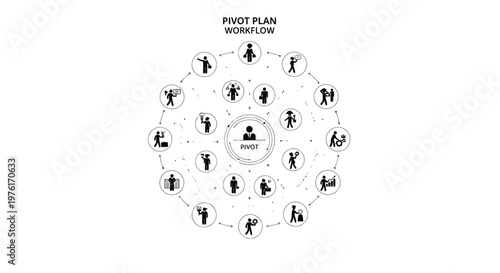 Pivot plan workflow illustrating collaborative team roles around a central pivot point Vector