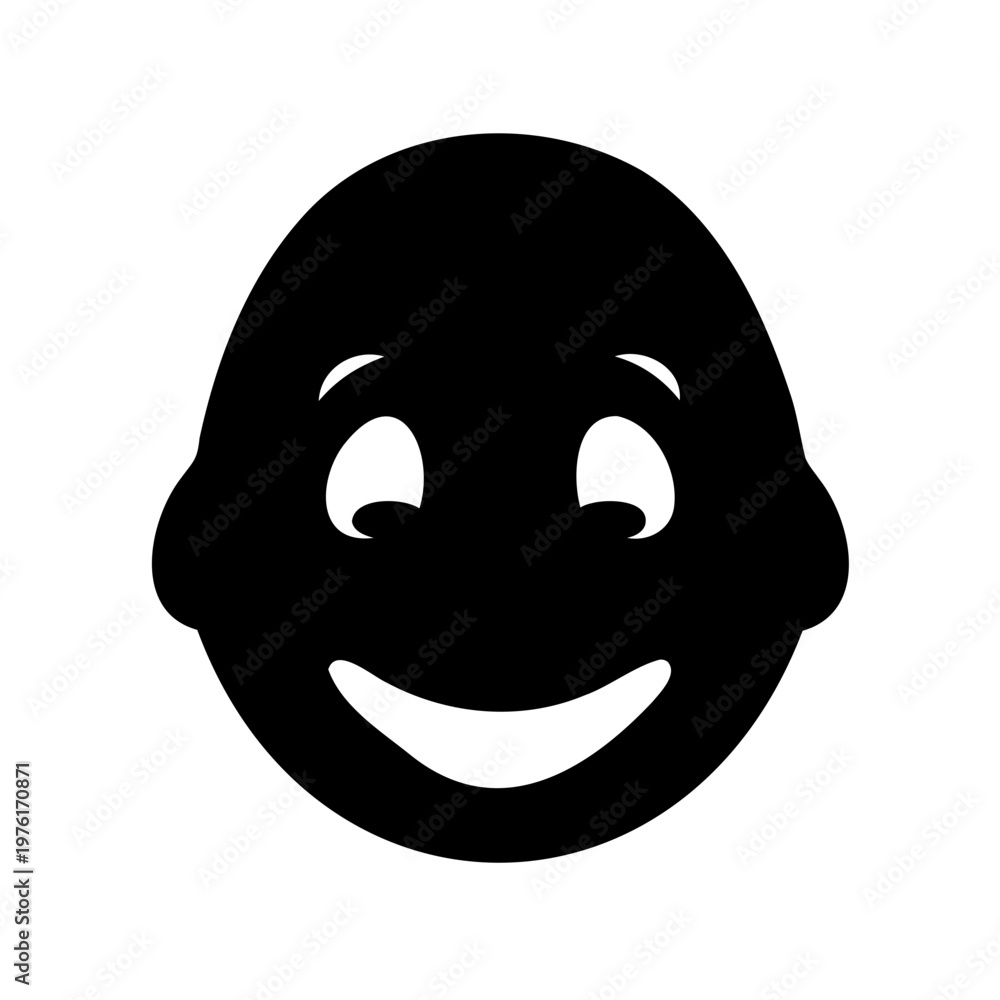 Fototapeta premium Smiling Face Icon, Black Silhouette, Vector Emoticon, Simple Expression