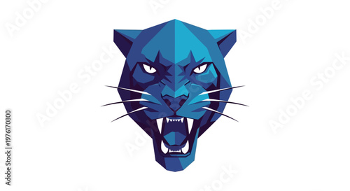 Blue Panther Head Fierce Expression Closeup.