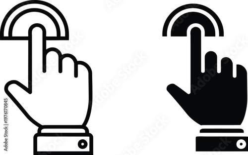 Two hands pressing buttons black and white illustration