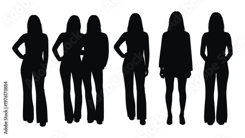 Silhouettes of six women standing in a row facing forward