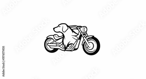 A black and white outline of a dog forming the body of a motorcycle