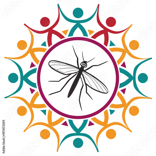 Canvas Print Community united against mosquito, public health campaign for disease prevention, global vector control and eradication program
