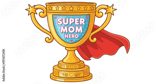 Superhero Mom Trophy Award Celebrating Mom's Strength, Love, and Dedication with a Red Cape - A Symbol of Parental Achievement and Unconditional Support