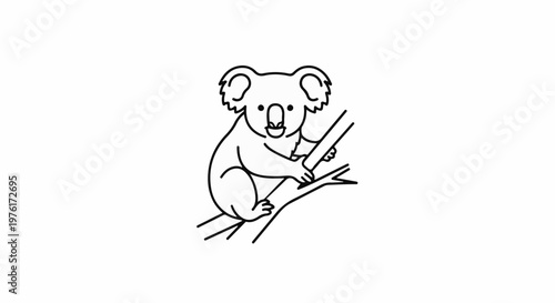 Simple line drawing of a koala clinging to a tree branch