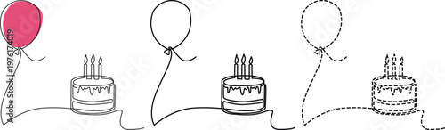 A playful sequence of balloons and cakes with lit candles Vector