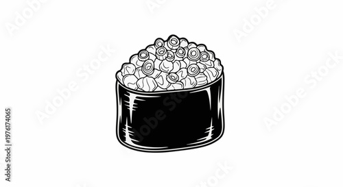 Simple illustration of a single sushi roll filled with toppings