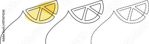 Visual progression of lemon cross-section illustrations with increasing geometric complexity. Vector