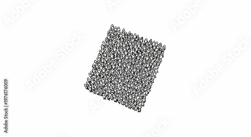A large group of small figures are densely packed together in a rectangular shape