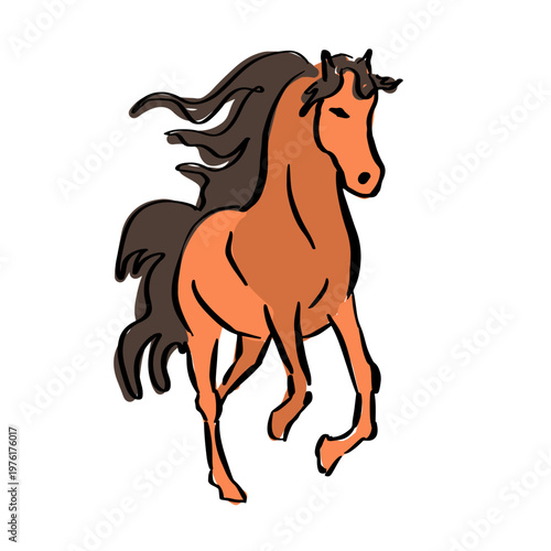 A horse sketche, rough draft with colored spots. Hand drawn abstract horse, charcoal and chalk, in a contour style.