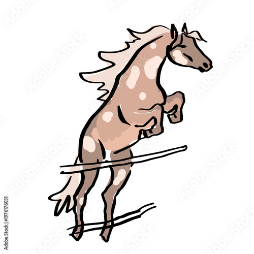 A horse sketche, rough draft with colored spots. Hand drawn abstract horse, charcoal and chalk, in a contour style.