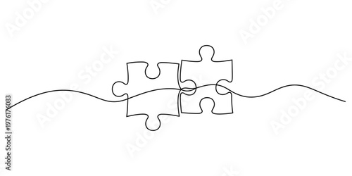 Minimalist Continuous One Line Drawing of Two Interlocking Puzzle Pieces