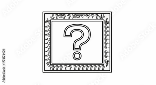 A large question mark symbol in a square frame