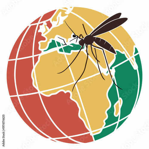 Obraz na plátně Global mosquito silhouette representing disease spread across continents earth vector illustration of malaria parasite vector graphic