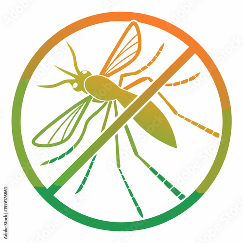 Mosquito crossed out in circle symbol representing pest control and elimination of insects for health protection and disease prevention clean graphic.