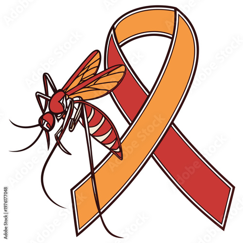 Awareness ribbon and mosquito symbol for malaria and dengue fever prevention vector illustration graphic for medical health campaigns and education.