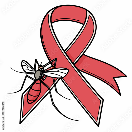 Illustration of a mosquito with a red awareness ribbon, symbolizing the global fight against insect-borne diseases.