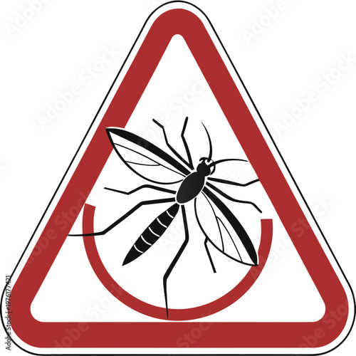 Mosquito warning sign cautioning against flying insects representing danger and disease transmission in a triangular alert.