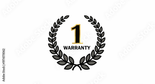 A laurel wreath with a large golden-bordered number 1 and the word WARRANTY