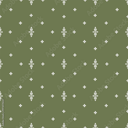 Small vertical ornamental motifs arranged with wide spacing, combined with scattered cross elements. The layout creates a light, breathable repeating pattern suitable for subtle textile or background 