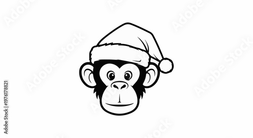 A cartoon monkey wearing a Santa hat, presented in a stylized black and white graphic