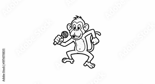 A cartoon monkey holding a microphone and dancing
