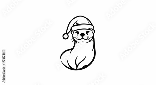 A cartoon otter wearing a festive Santa hat, drawn in a simple outline style