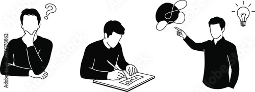 Minimalist black and white illustration of a person with arms crossed, deep in thought.
