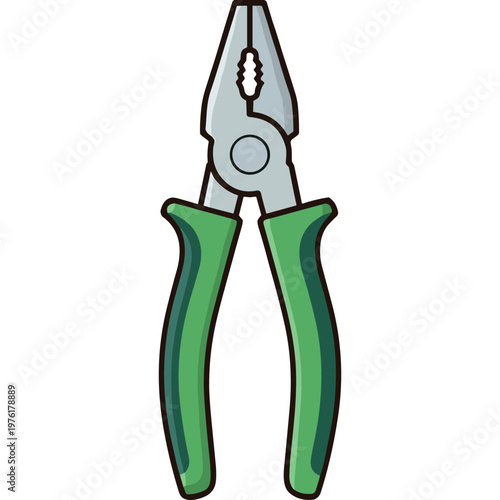 An illustration of green handled pliers on a white background