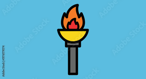 Torch with flame on top burning.