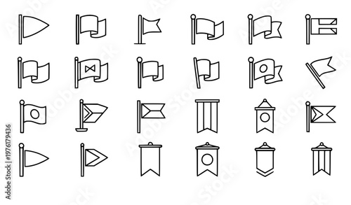 A set of minimalist flag icons in a simple line art style