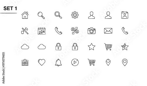 A set of modern line art icons for business and communication