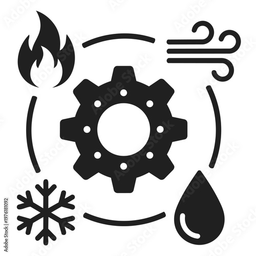 Climate Control System Icon Temperature Regulation Heating Cooling Air Flow Water Energy Symbol Vector Minimal Solid Design Isolated